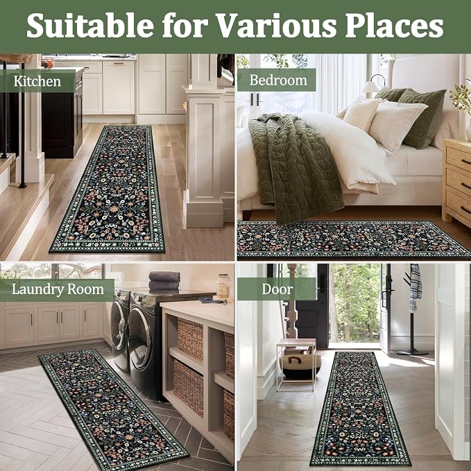 Yamaziot Washable Runner Rug 2x8 – Boho Non Slip Floral Hallway Runner Rug