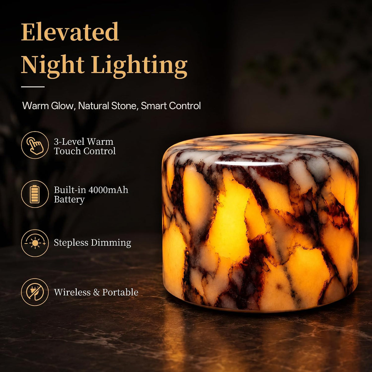 AOPO Natural Marble Cordless Touch Dimmable Table Lamp Night Light