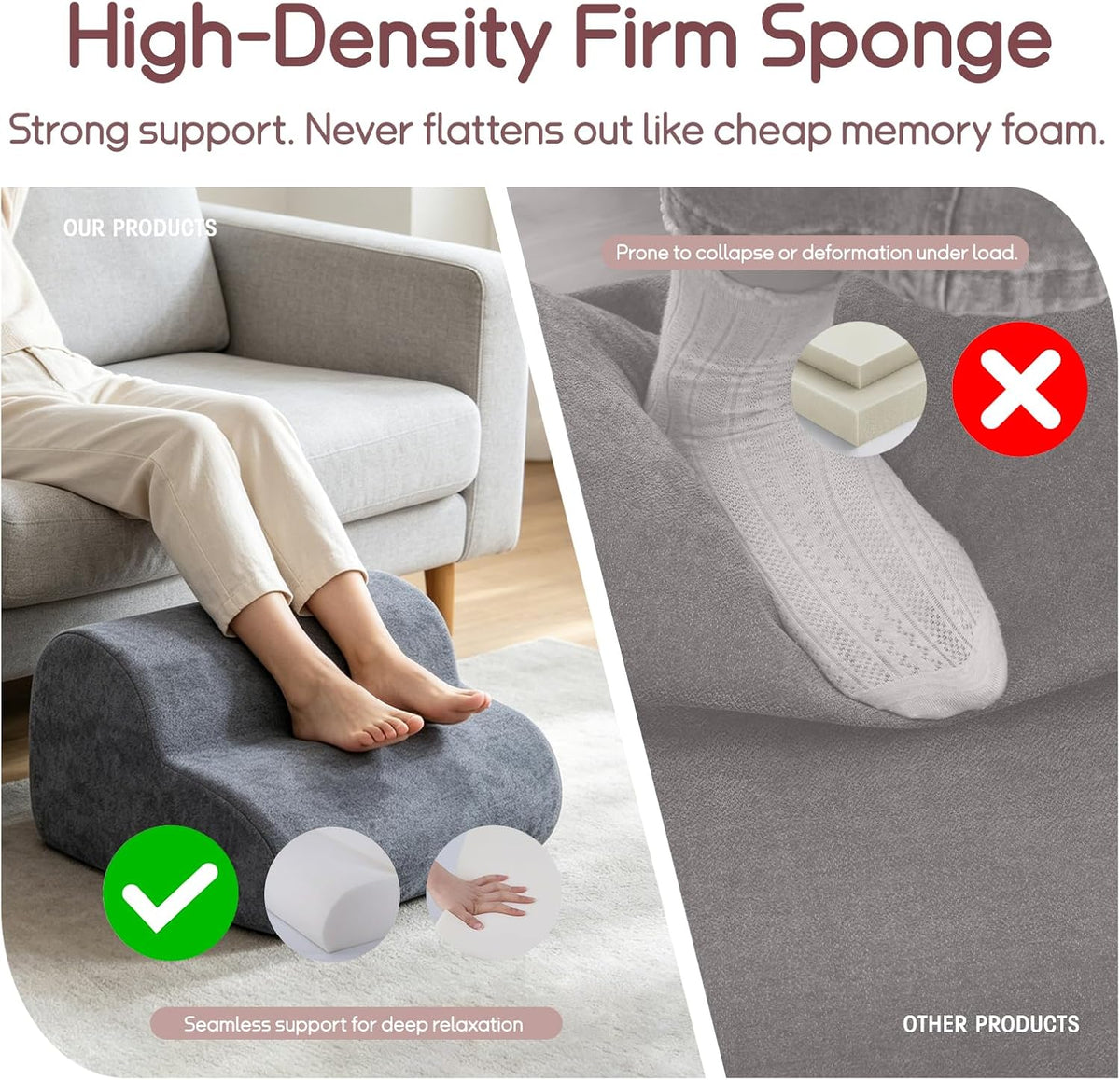 Foot Rest for Under Desk at Work,Ergonomic 2-Height Sponge Foot Stool for Office, Home,Sofa & Gaming Chair, Desk Accessories Footrest Cushion to Support Legs,Relax Ankles & Relieve Pain(A-Black)