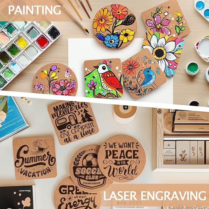 60 PCS Cork Coasters for Laser Engraving, Thick Absorbent Blank Coasters | 4