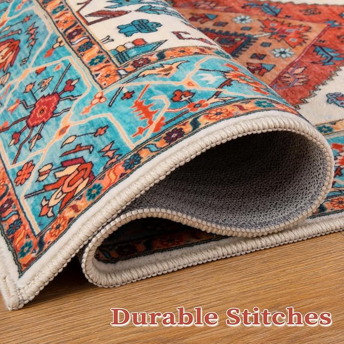 SERISSA Boho Area Rug 5x7 Orange, Washable Large Rugs
