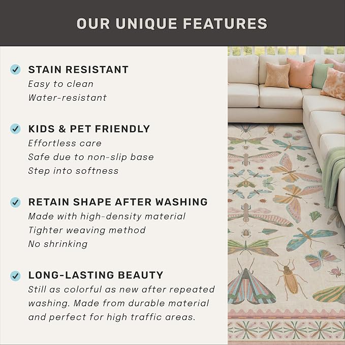 Hazo Haus Floral Pink Rugs for Bedroom Girls 6x9