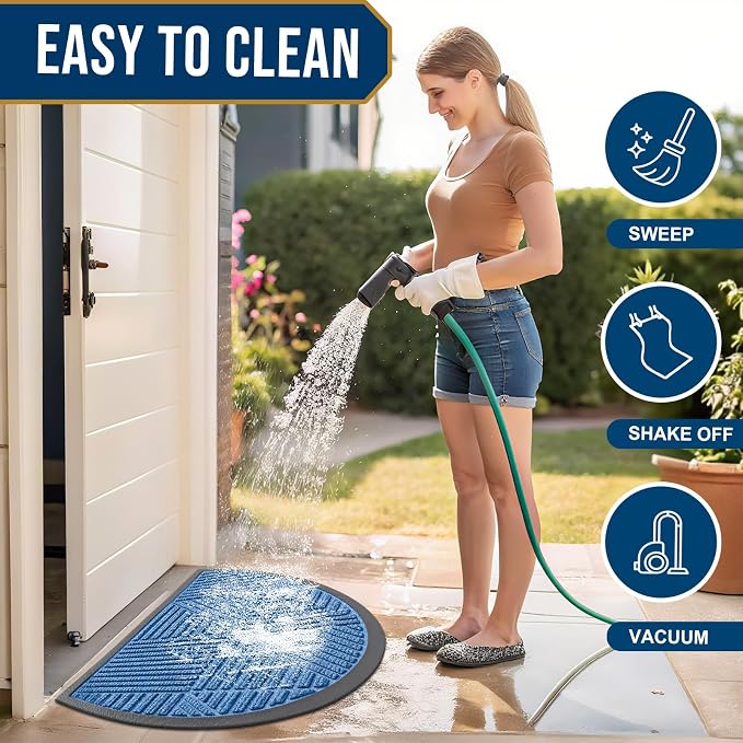 Smiry Half Circle Front Door Mat Outside Entrance, Heavy Duty Sturdy Natural