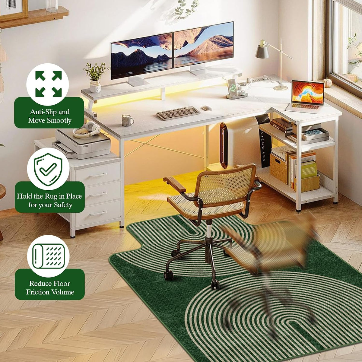 Office Chair Mat for Hardwood Floor & Tile Floor,48"X 60"-Convex Geo Green