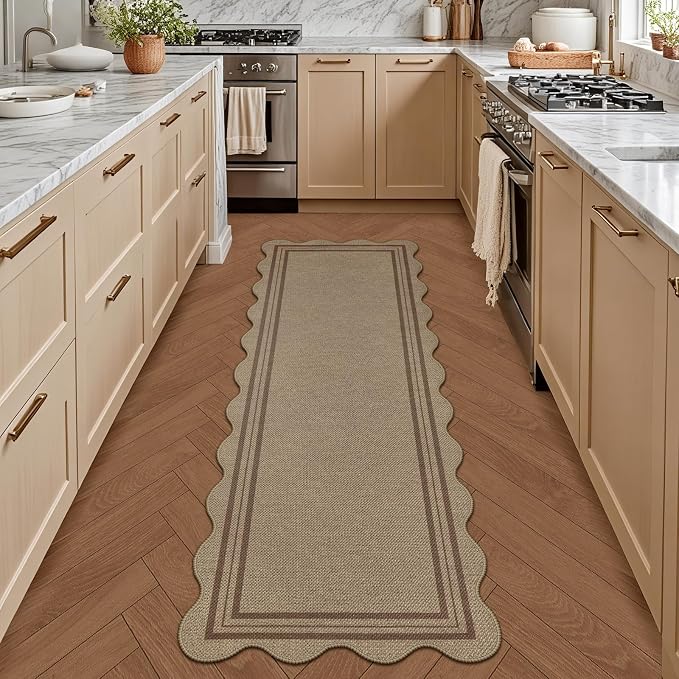 Scalloped Easy Jute 2x6 Kitchen Runner Rug, Washable Rugs