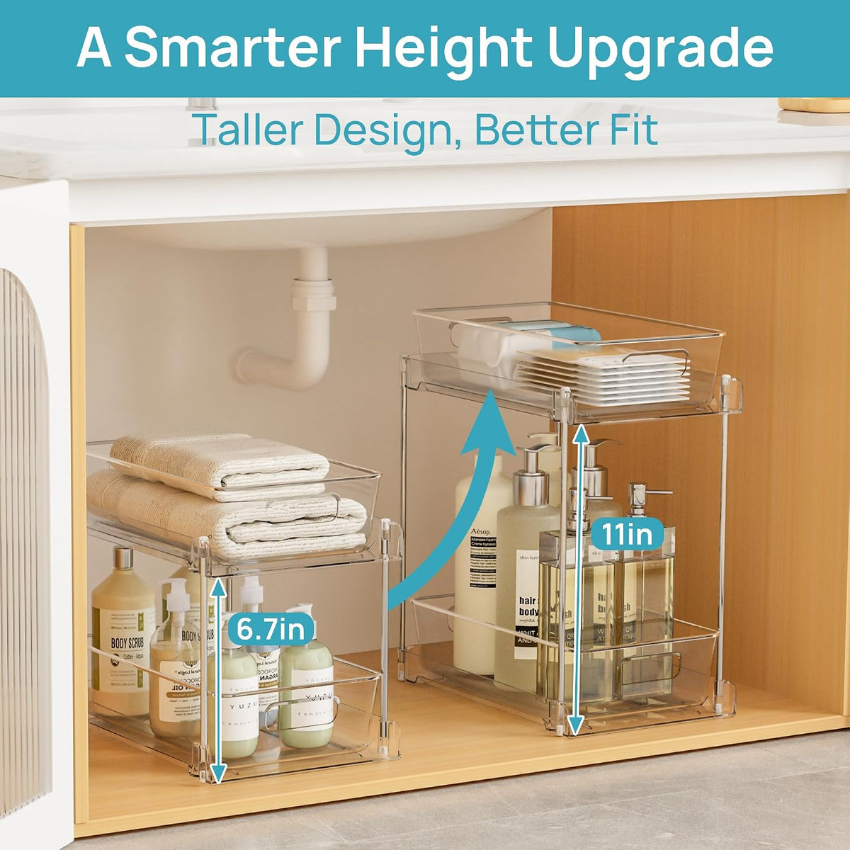 Vtopmart 2 Pack Taller Pull Out Bathroom Under Sink Organizer (S-Higher)