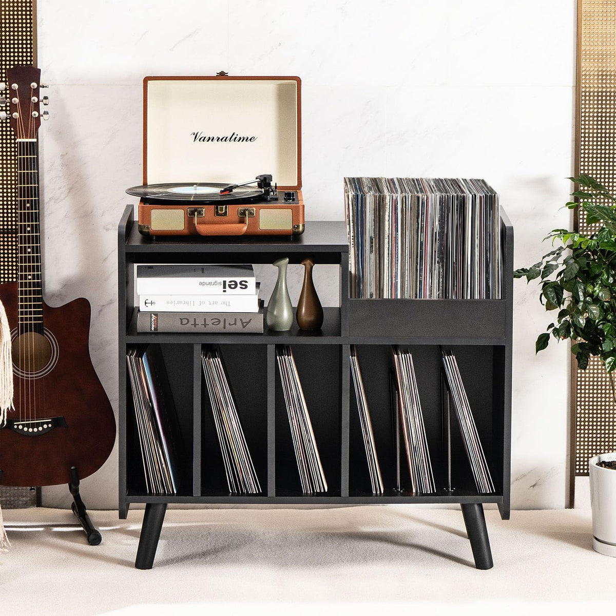 Record Player Stand, Large Record Player Table Cabinet (Black)