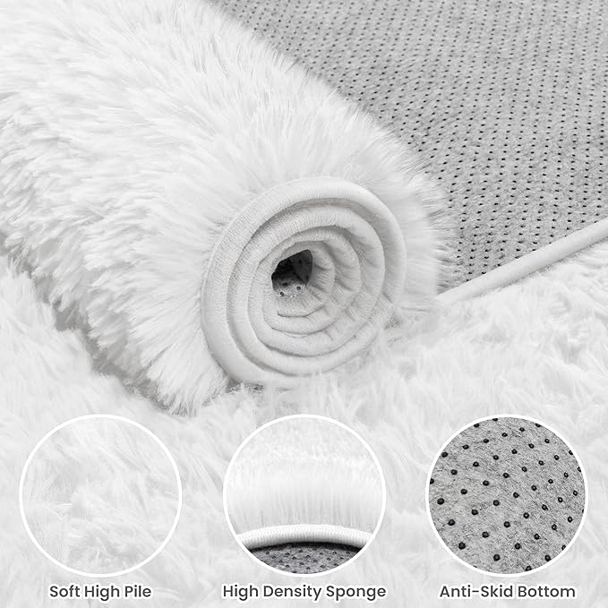 6x9 Area Rugs for Living Room Rug: Soft Fluffy Shag White Rugs for Bedroom