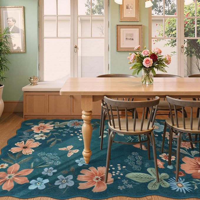 Lahome Floral Washable Rugs 8x10, Non-Slip Soft 8x10 Rugs