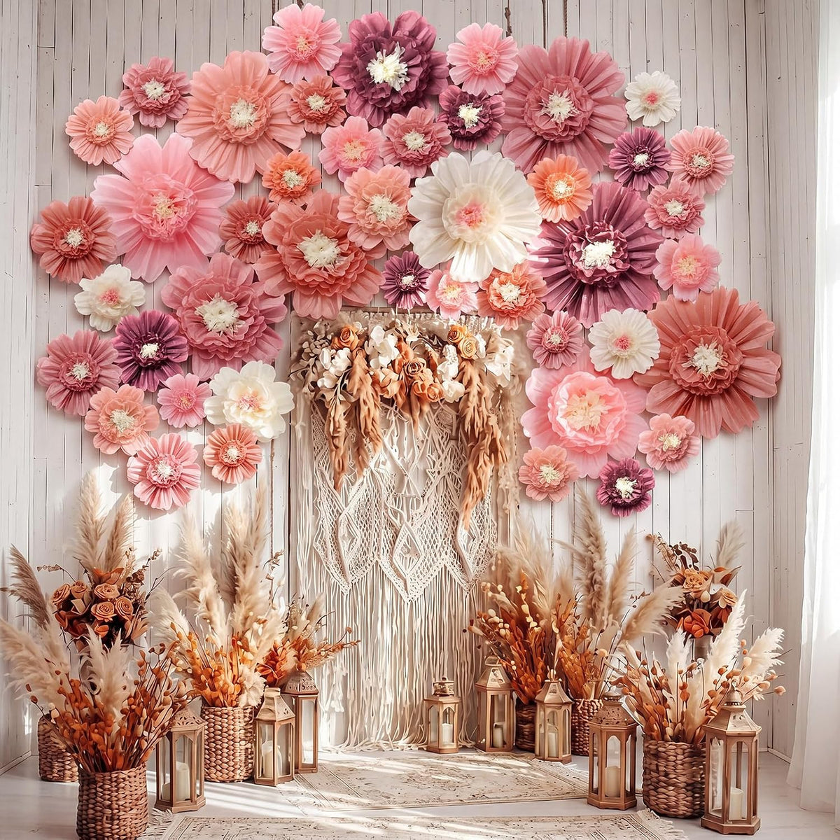 Giegxin 44 Pcs Boho Giant Paper Flowers for Wall Decor Artificial Flowers