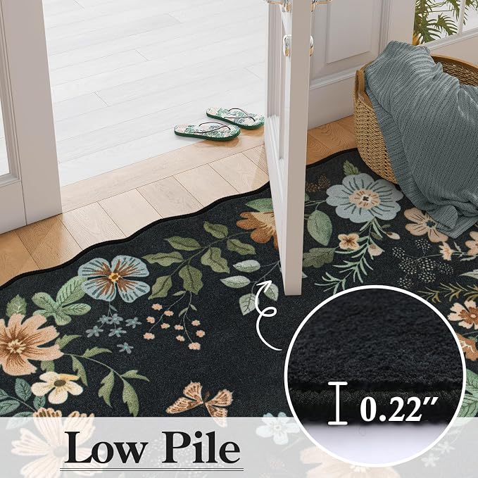 Lahome Floral Washable Round Rugs, Non-Slip Soft Round Rug 4ft Ultra-Thin