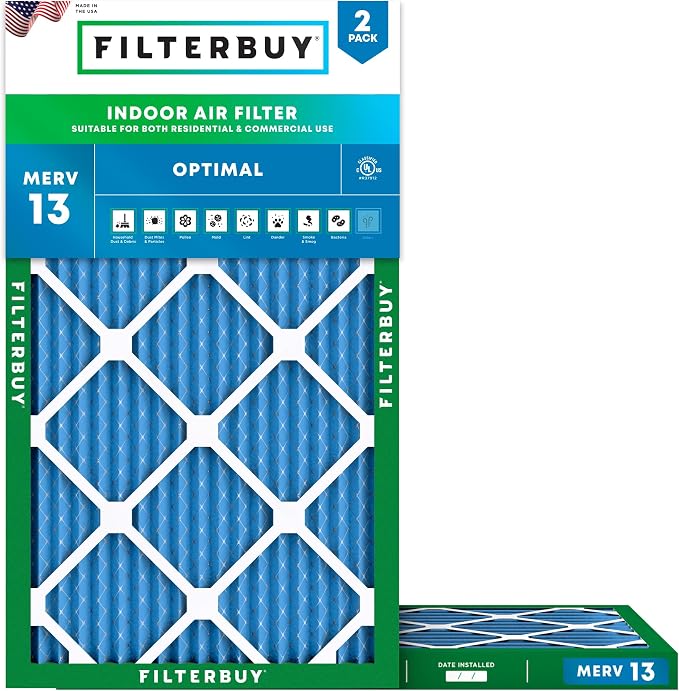 Filterbuy 11.5x29.5x1 Air Filter MERV 13 Optimal Smoke & Allergy Defense