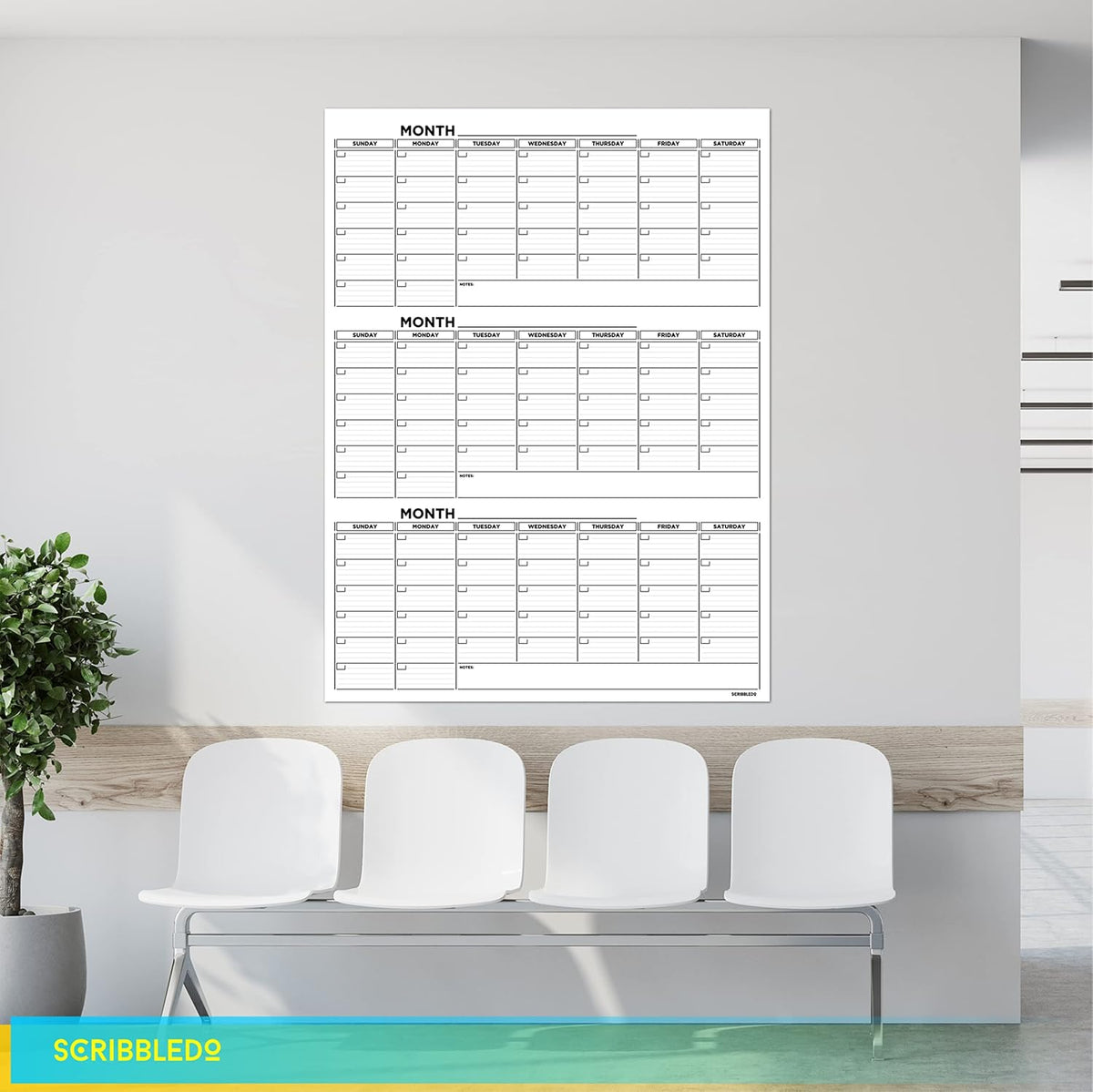 Large 36"x48" Quarterly White Board Calendar Dry Erase Calendar for Wall 3 Month Big Dry Erase Wall Calendar Monthly Dry Erase Board Planner Includes 6 Markers Eraser Push Pins & Mounting Tape