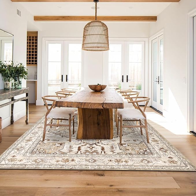 Yamaziot Area Rug 8x10, Non-Slip Washable Boho Vintage Living Room Bedroom Rug