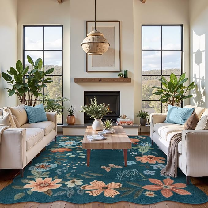 Lahome Floral Washable Rugs 8x10, Non-Slip Soft 8x10 Rugs