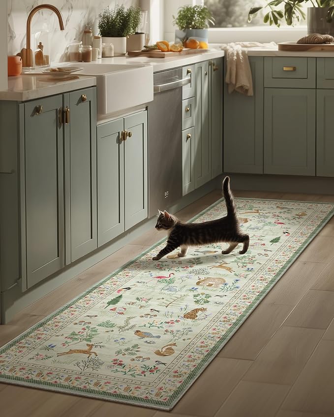 Machine Washable Kitchen Runner Rug: 2'x6' Hallway Rug Non Slip Low Pile Stain