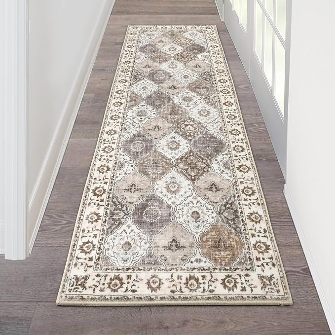 HEBE Hallway Runner Rug 2'x6' Washable Vintage Distressed Area Rugs Non Slip