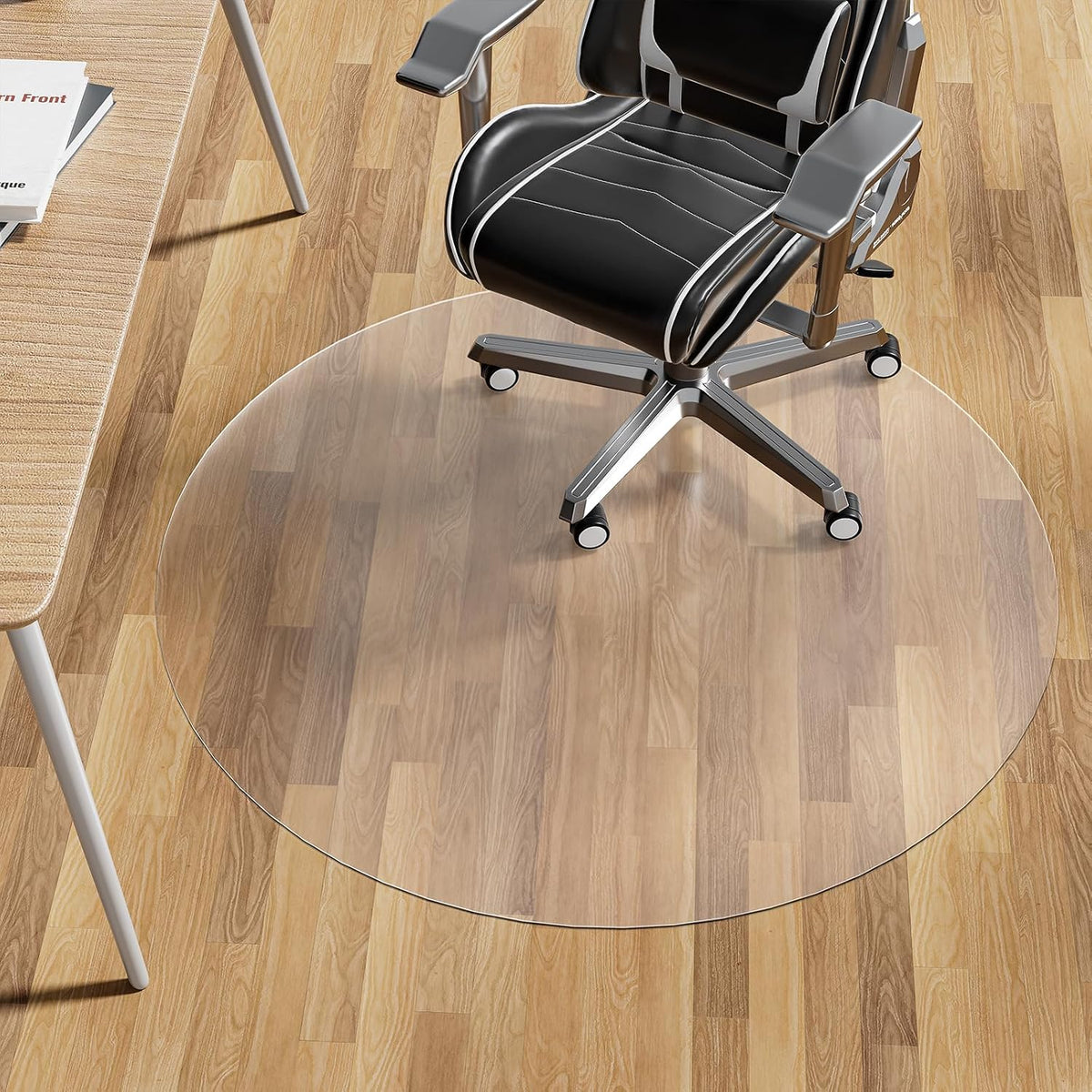 WASJOYE Office Chair Mat for Hard Floor, 48 Inch Clear PVC Round Floor Mat
