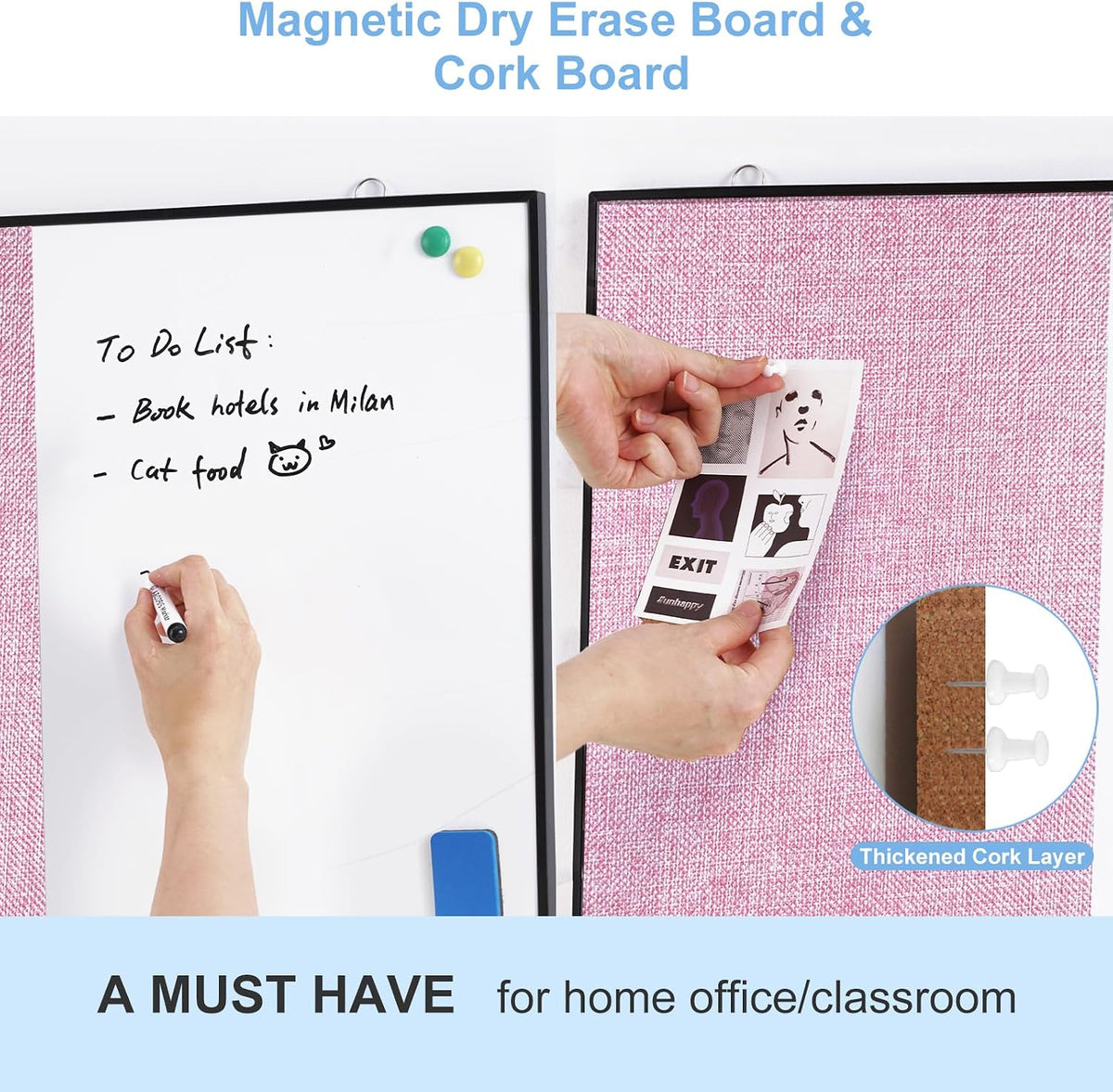 ARCOBIS Cork Board White Board Combo for Wall