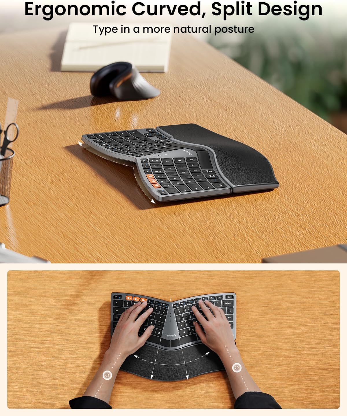 ProtoArc EK04 Mini Compact Wireless Ergonomic Keyboard - Space Gray
