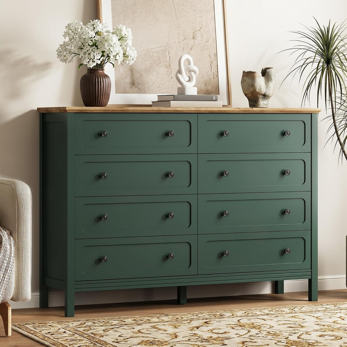 Tradare Green Dresser for Bedroom, 8 Drawer Dresser with Metal Handles, 55" Wide Modern Dressers & Chest of Drawers for Living Room, Hallway, Entryway