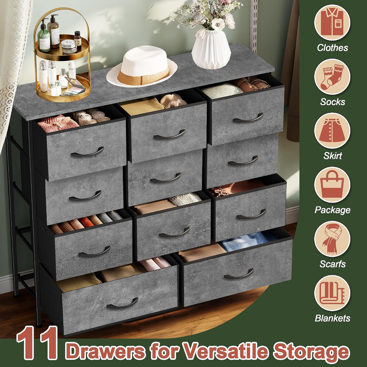 VASICAR Dresser for Bedroom with 11 Storage Drawers, Tall Chests of Drawers