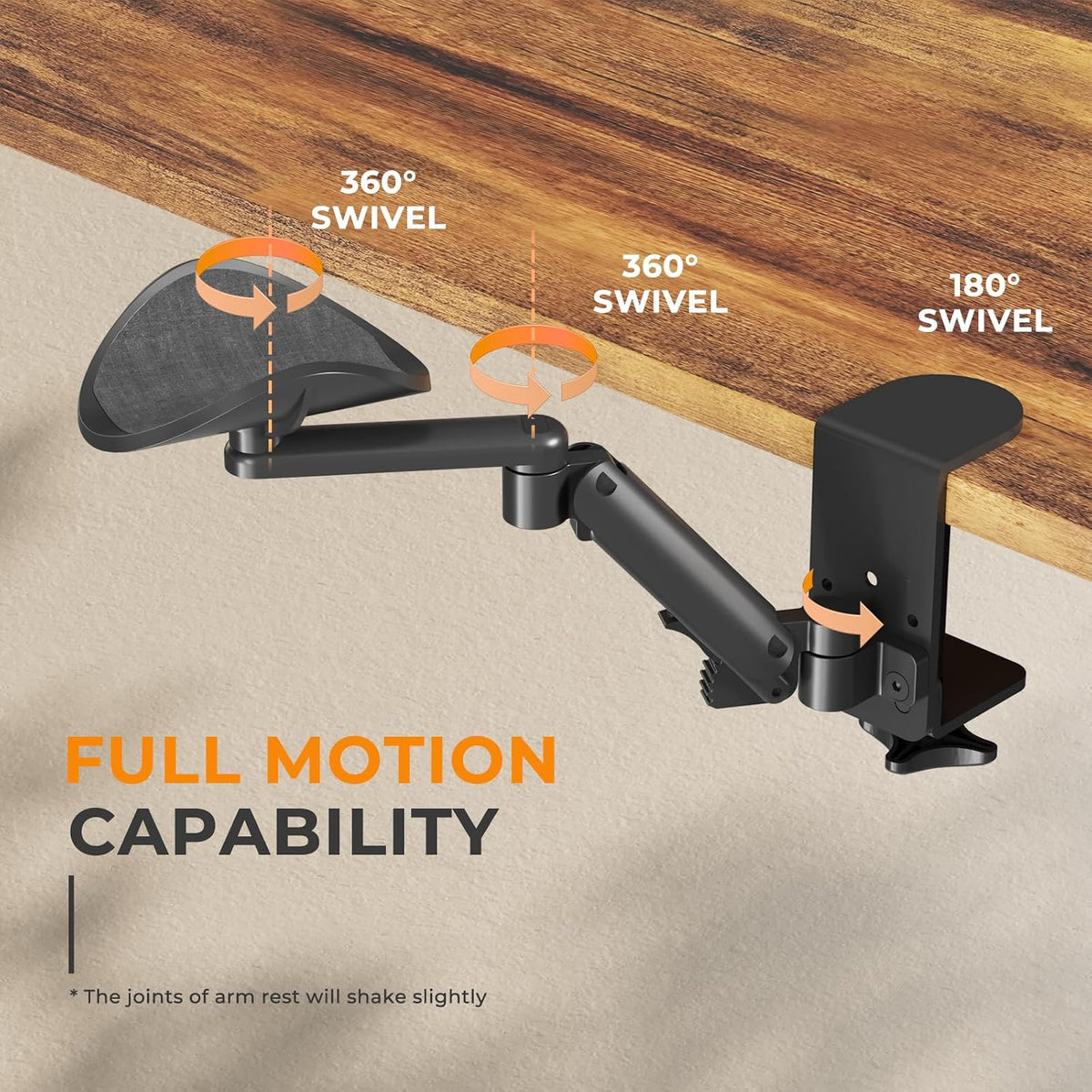 JOY worker Clamp-on Adjustable Arm Rest, 360° Rotating Elbow Rest for Desk