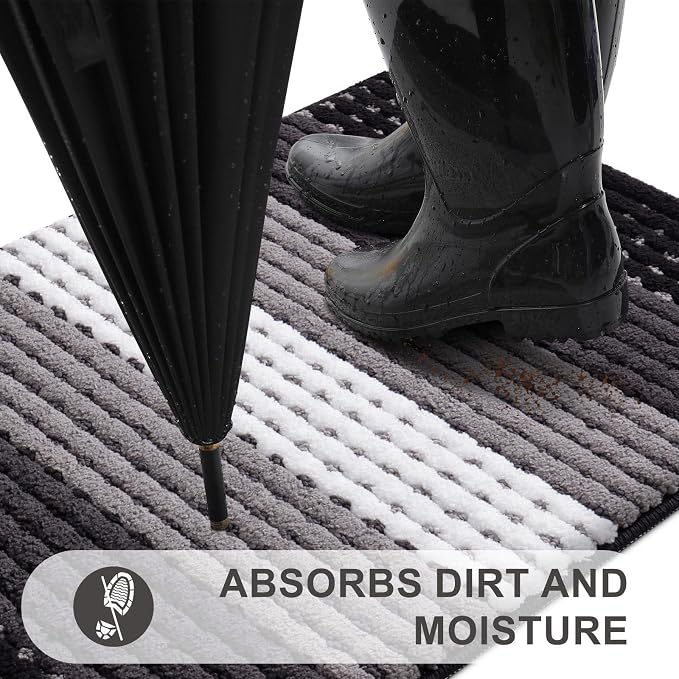 Kitinjoy Indoor Outdoor Door Mat, 48x30 Non-Slip Absorbent Dirt Trapper