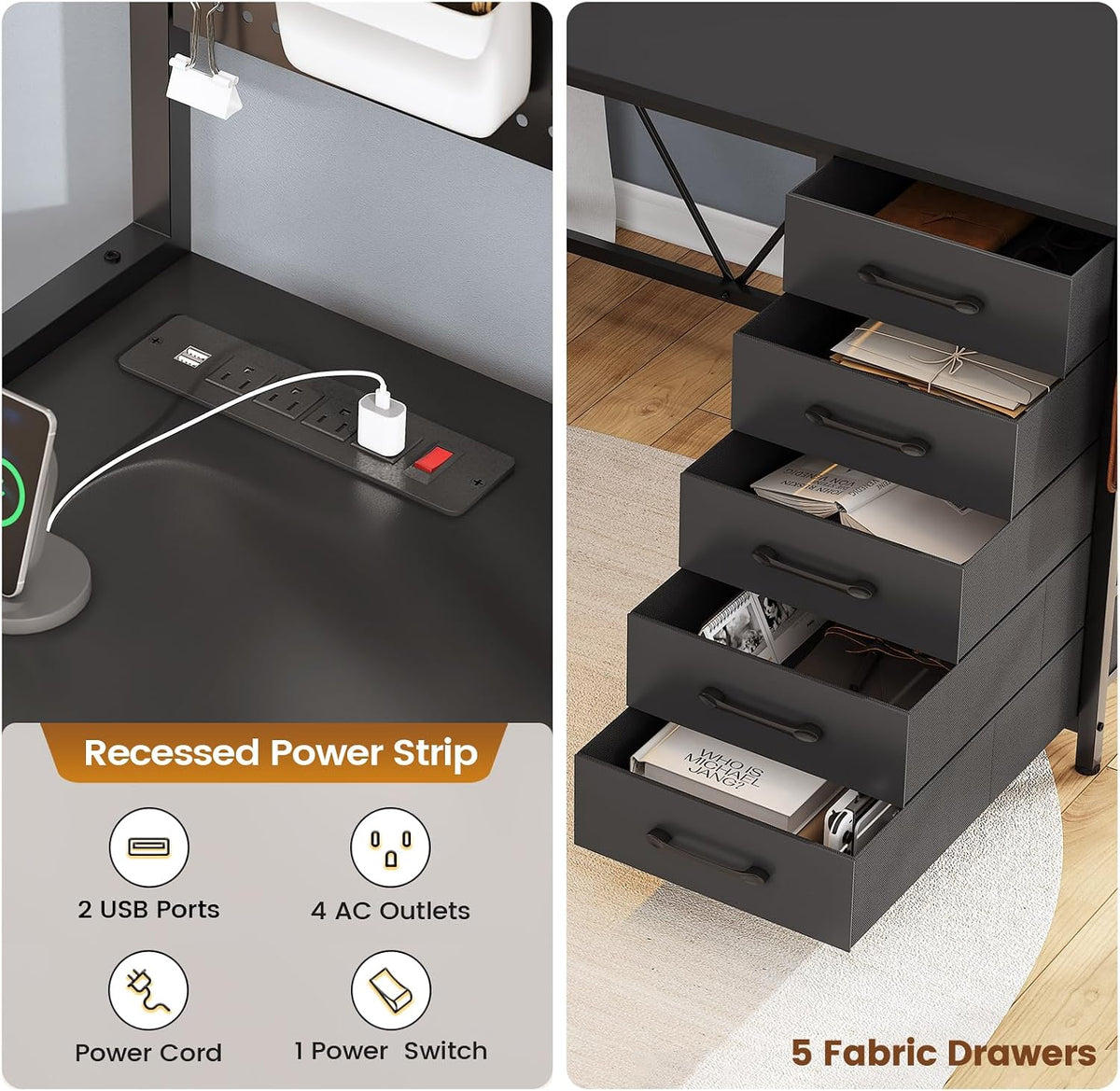 SEDETA L Shaped Gaming Corner Desk with Drawers, Hutch and Storage Shelves