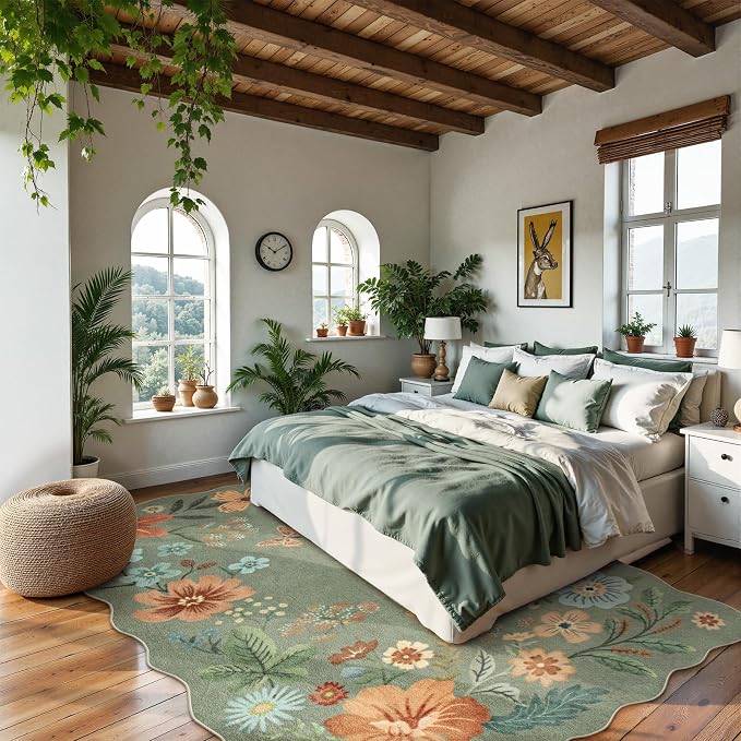 Lahome Floral Washable 6x9 Area Rugs, Soft Bedroom Rug