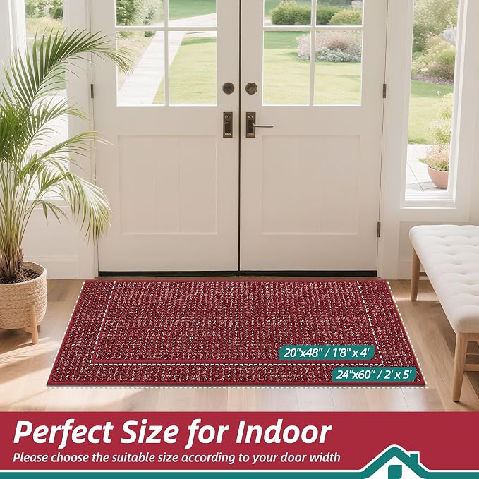 BEQHAUSE Dirt Trapper Door Mat 24" x 60", Non-Slip Washable Doormats Entrance