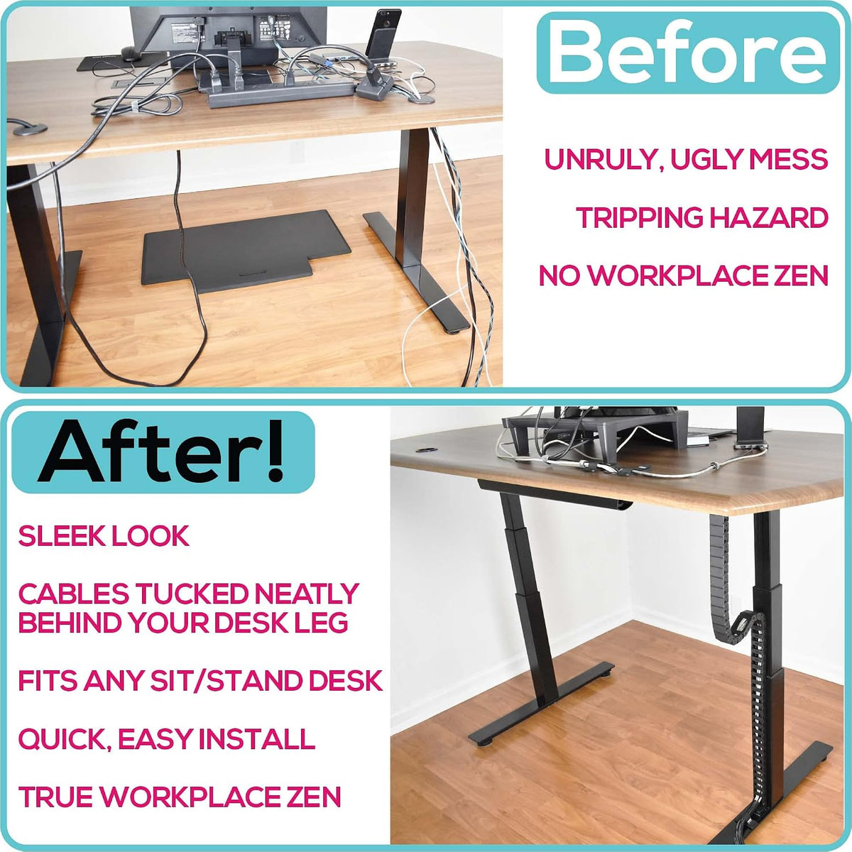 Quality Clever PivyCord-Vez Flex Chain Raceway Cable Management Solution for Sit-Stand Variable Height Desks, Flexible Cable Raceway to Hide, Organize and Protect Wires and Cables, White