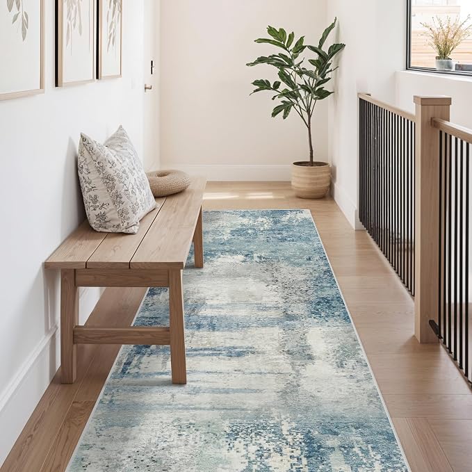 8 Foot Runner Rug: Washable Non-Slip Abstract Carpet