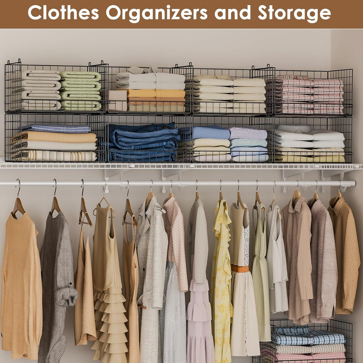 Yociyoga 3-Tier Stackable Closet Organizers and Storage Shelves, Foldable Closet Shelf Organizer, Stackable Storage Bins Drawers for Closet Organizer System, Black(Patent No. 30022416)