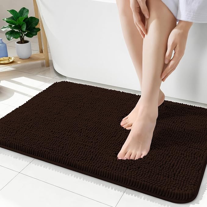 OLANLY Bathroom Rugs 35x24, Extra Soft Absorbent Chenille Bath Rugs, Rubber