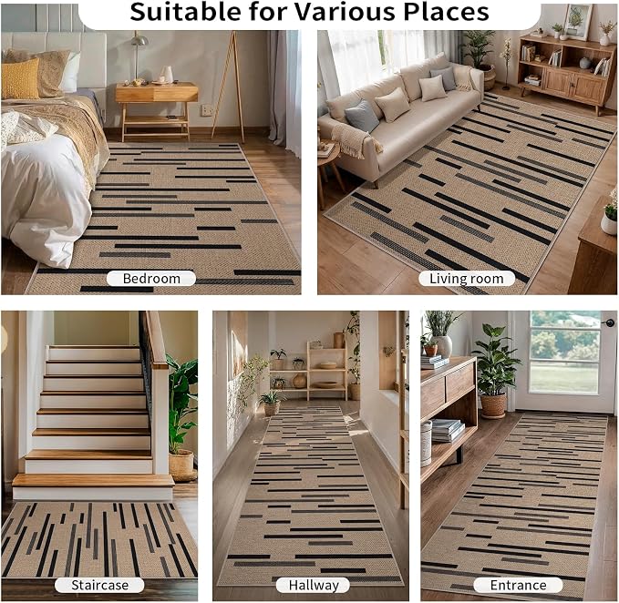 Tangsoo Stripe Easy Jute Rug, Ultra Thin 2x3 Outdoor Rug
