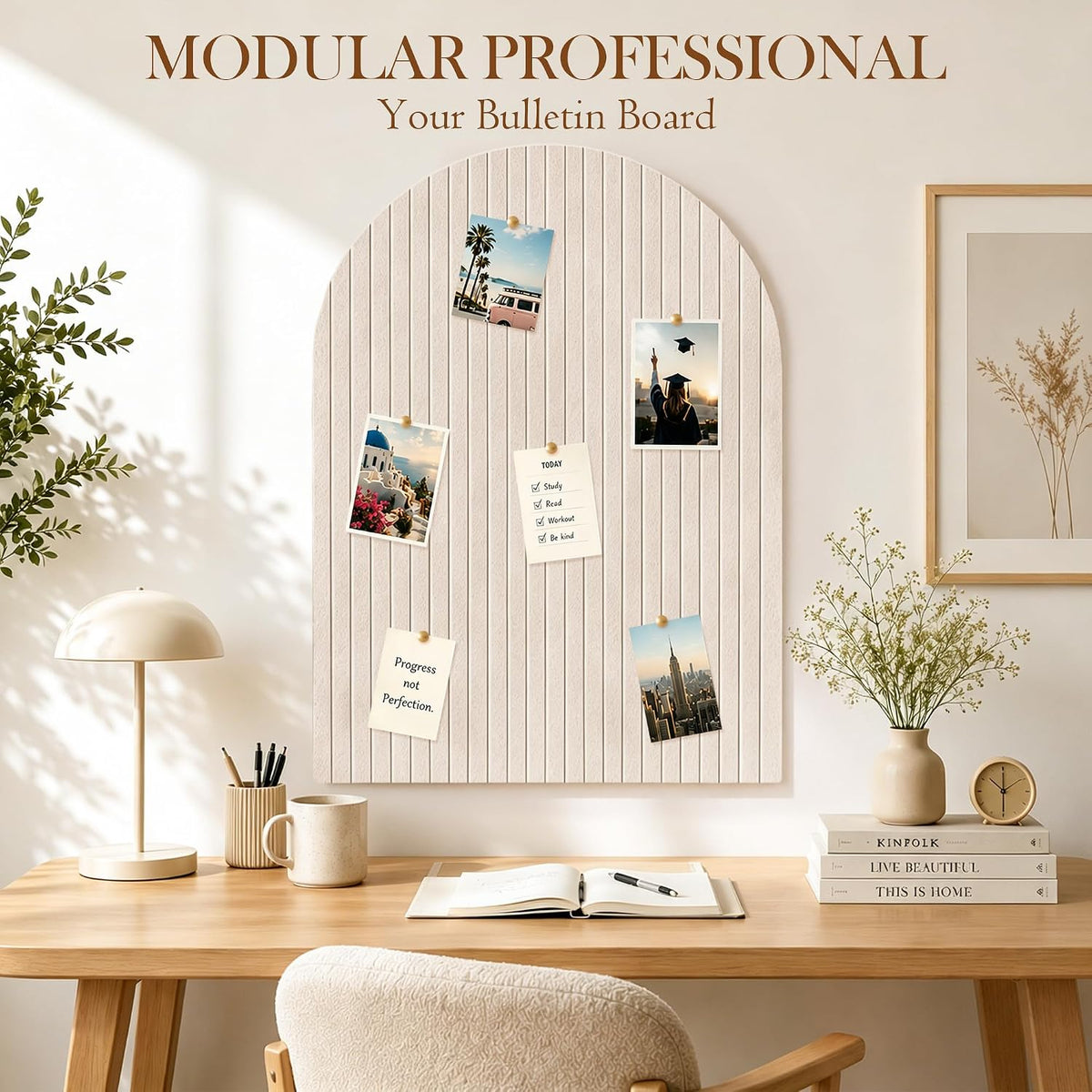 48"x36" Beige Arched Felt Bulletin Board, Customizable Wall Tiles