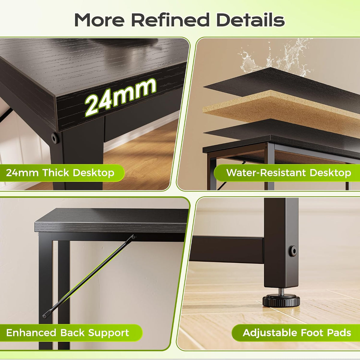 PRAISUN 53" L Shaped Computer Desk, Power Outlets, Monitor Stand, Black