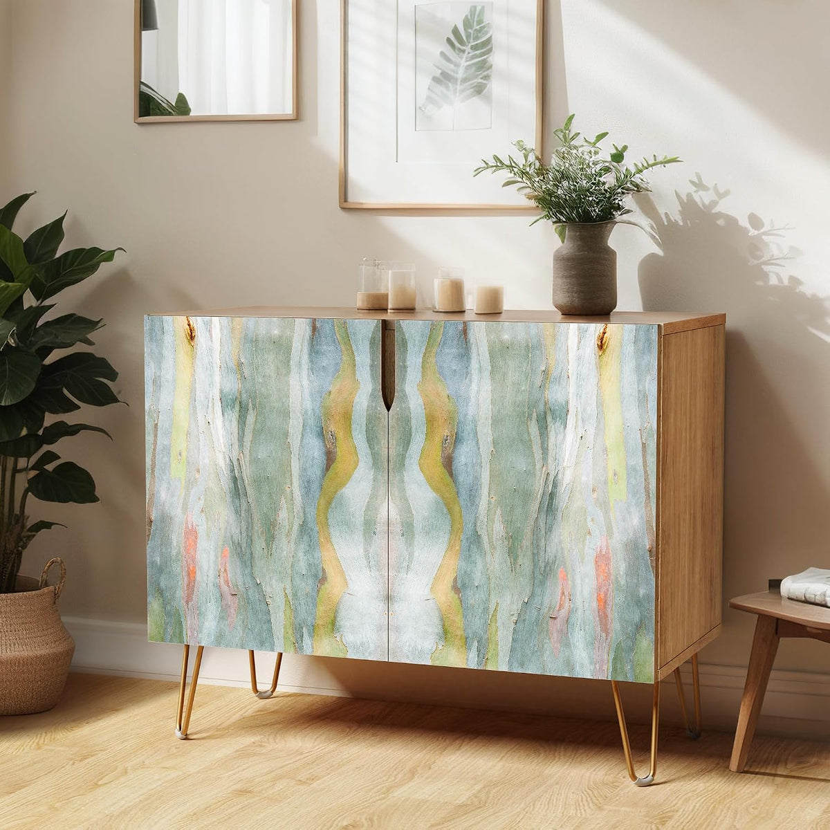 SIGNWIN Sideboard Buffet Cabinet, Kitchen Storage Cabinet with 2 Doors, Vibrant Blue Colorful Marble Pattern, Cupboard Console Table for Dining Room - 35" L x 18" W x 29" H