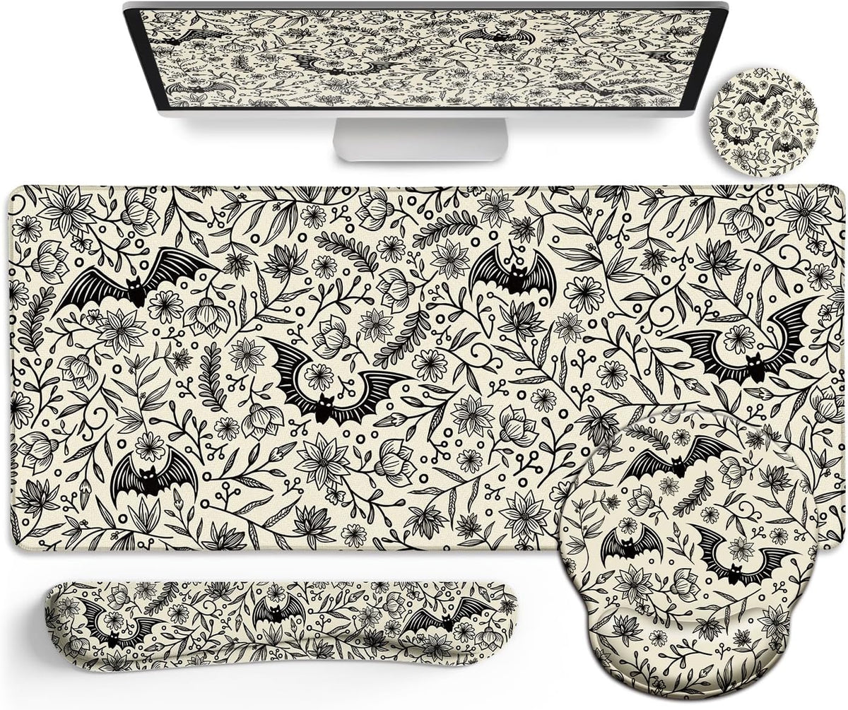 LIMKRIAN Goth Bat Ergonomic Mouse Pad Set, Large Desk Mat for Desktop