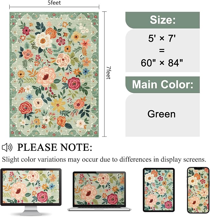 DUKINO 5x7 Area Rug, Floral Rugs