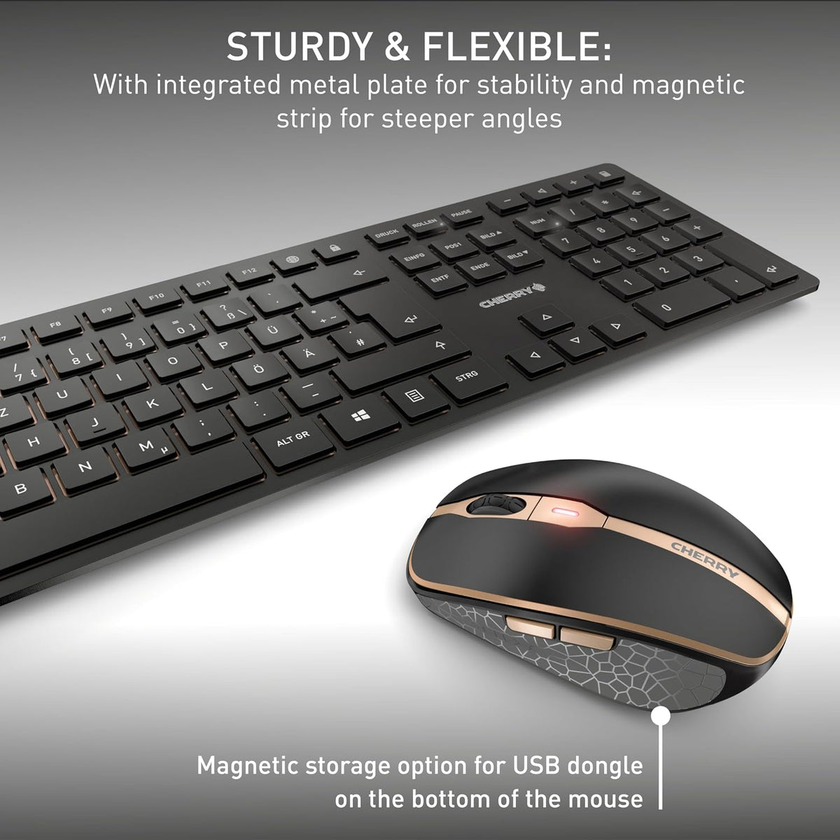 CHERRY DW 9100 Slim Wireless Keyboard and Mouse Office Combo, Rechargeable