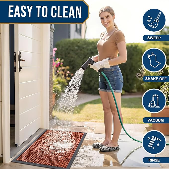 Smiry Front Door Mat Outside Entrance, Heavy Duty Sturdy Natural Rubber Doormat