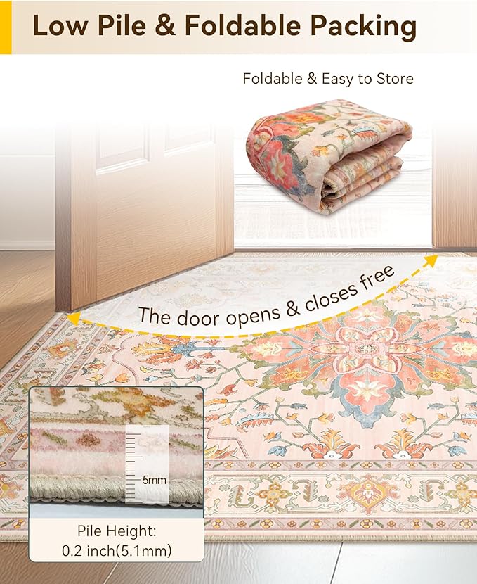RELEANY Area Rugs 4'x6' Washable Non-Slip, Floral Vintage Distress Medallion