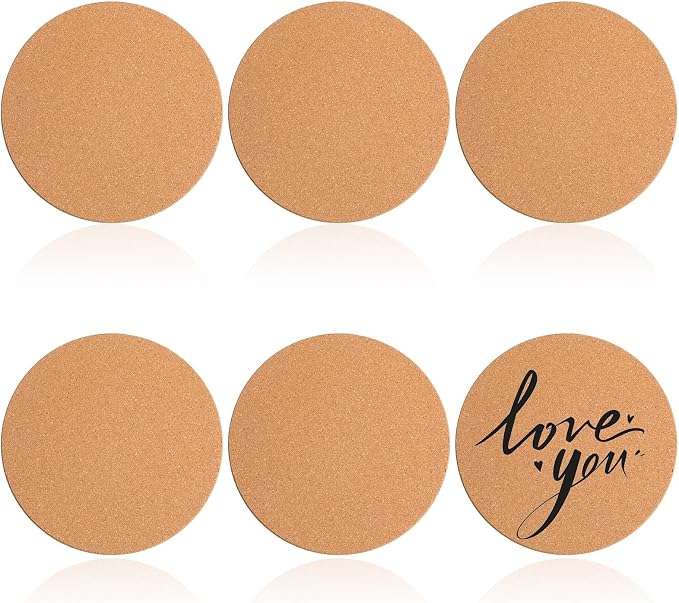 Boao 6 Pcs 4 Inch Round Absorbent Cork Coasters Wooden Cork Plant Coasters