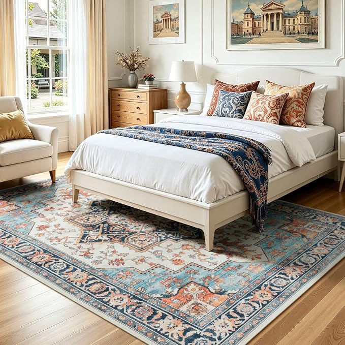 Lofus 5x7 Washable Rugs Non-Slip, Vintage Floral Area Rug