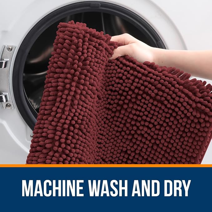 OLANLY Large Bathroom Rugs 40x32, Soft Absorbent Chenille Bath Rugs, Rubber