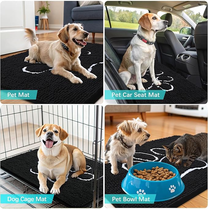 OLANLY Dog Door Mat for Muddy Paws 30x20, Paw Print Design, Absorbs Moisture