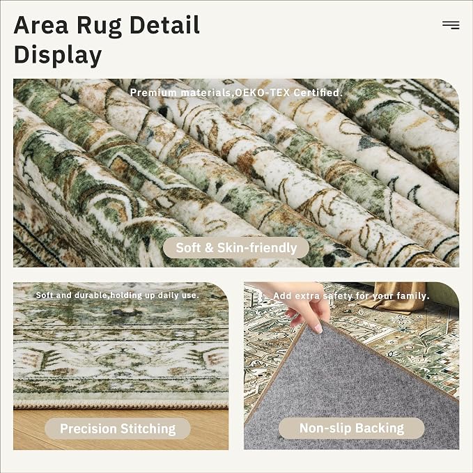 Soalmost 6x9 Area Rugs for Living Room Non-Slip Washable Rugs 6x9 Vintage Rug