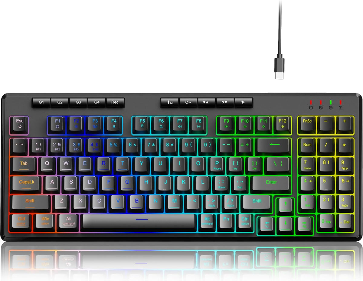 Redragon K517 Pro Wired Gaming Keyboard, RGB Backlit, Mechanical Feel 94 Keys Computer Keyboard with 4 Macro Keys, Number Pad, Anti-Ghosting, 4000mAh Battery for Win/MAC, PS4/5